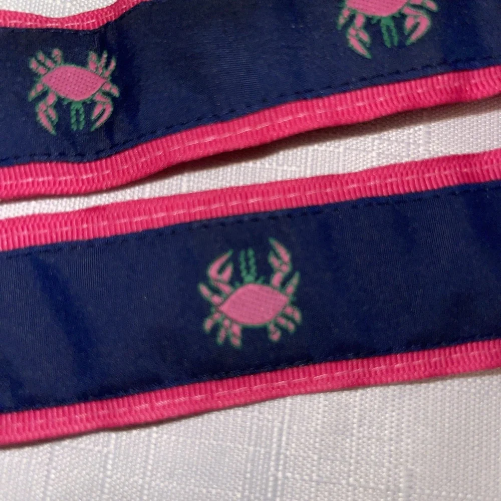 Eliza B Pink & Blue Crab Ribbon Belt Beach Women's Lg 46 In. Preppy Coastal USA
